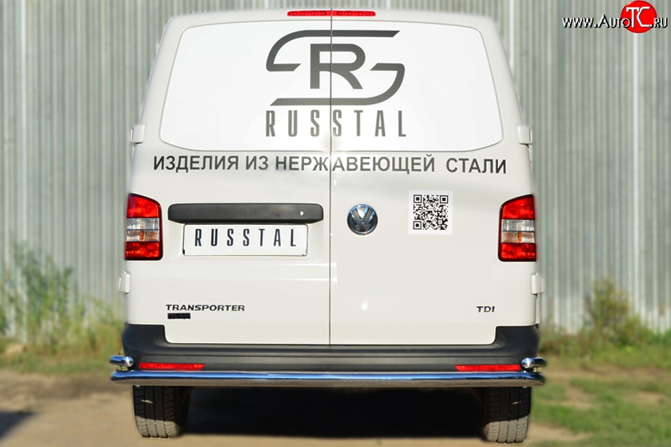 17 749 р. Защита заднего бампера (Ø63 и 42 мм с уголками, нержавейка) Russtal Volkswagen Transporter T5 рестайлинг (2009-2015)  с доставкой в г. Тамбов