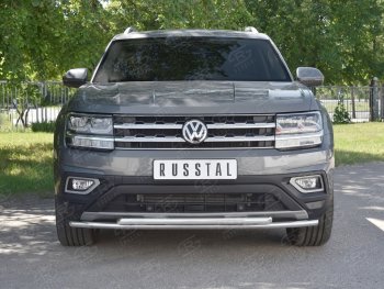 Защита переднего бампера (2 трубы Ø42 мм, нержавейка) Russtal Volkswagen Teramont CA1 дорестайлинг (2016-2020)