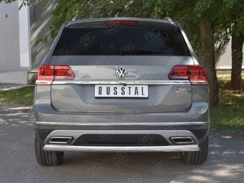 10 649 р. Защита заднего бампера (Ø75х42 мм, нержавейка) Russtal  Volkswagen Teramont  CA1 (2016-2020) дорестайлинг  с доставкой в г. Тамбов. Увеличить фотографию 1