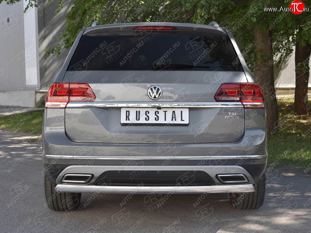 10 649 р. Защита заднего бампера (Ø75х42 мм, нержавейка) Russtal  Volkswagen Teramont  CA1 (2016-2020) дорестайлинг  с доставкой в г. Тамбов