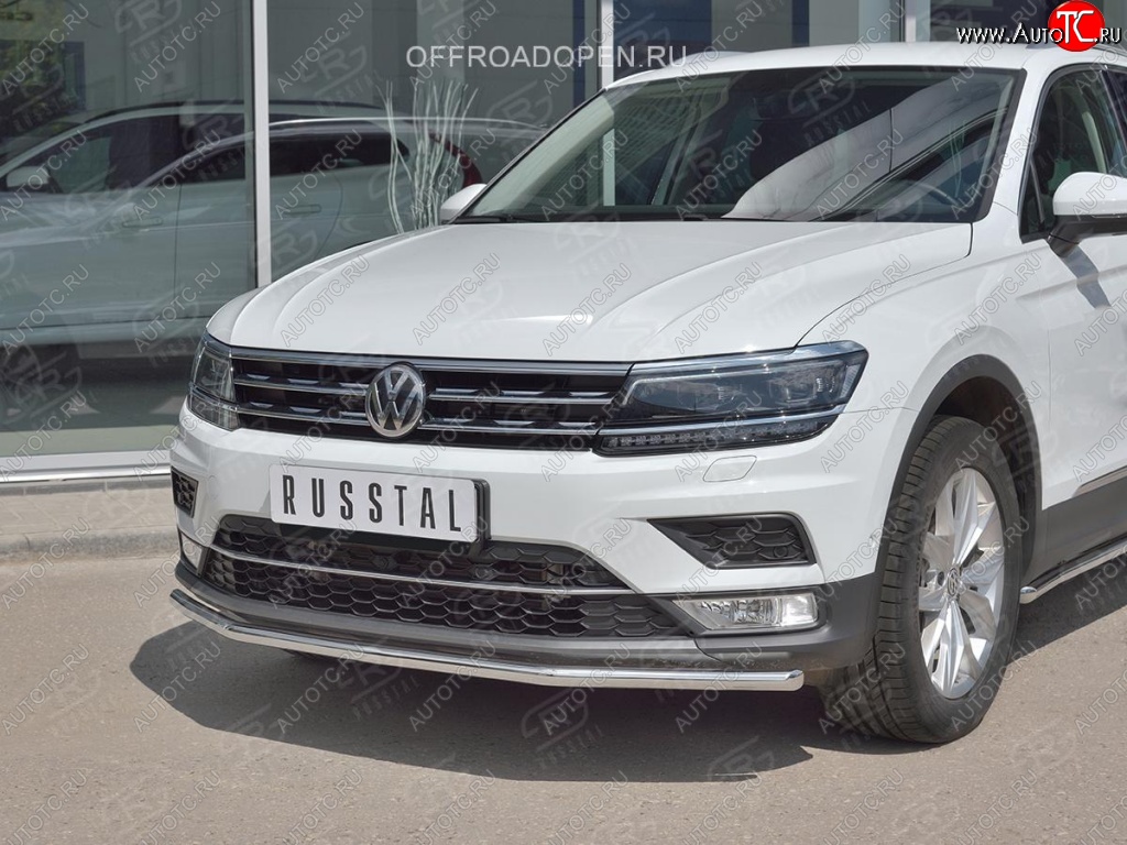 12 499 р. Защита переднего бампера (Ø42 мм, нержавейка, NOT OFF ROAD) Russtal Volkswagen Tiguan Mk2 дорестайлинг (2016-2020)  с доставкой в г. Тамбов