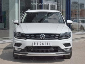 14 999 р. Защита переднего бампера (2 трубы Ø42 мм, нержавейка, NOT OFF ROAD) Russtal Volkswagen Tiguan Mk2 дорестайлинг (2016-2020)  с доставкой в г. Тамбов. Увеличить фотографию 2