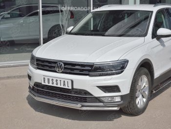 14 999 р. Защита переднего бампера (2 трубы Ø42 мм, нержавейка, NOT OFF ROAD) Russtal  Volkswagen Tiguan  Mk2 (2016-2020) дорестайлинг  с доставкой в г. Тамбов. Увеличить фотографию 3