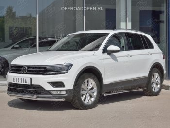 14 999 р. Защита переднего бампера (2 трубы Ø42 мм, нержавейка, NOT OFF ROAD) Russtal Volkswagen Tiguan Mk2 дорестайлинг (2016-2020)  с доставкой в г. Тамбов. Увеличить фотографию 1