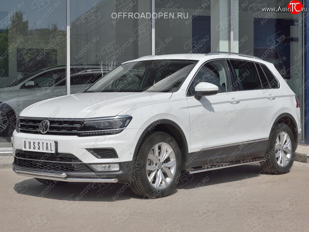 14 999 р. Защита переднего бампера (2 трубы Ø42 мм, нержавейка, NOT OFF ROAD) Russtal Volkswagen Tiguan Mk2 дорестайлинг (2016-2020)  с доставкой в г. Тамбов