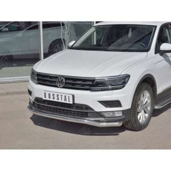 9 349 р. Защита переднего бампера (Ø63 мм волна, нержавейка) Russtal Volkswagen Tiguan Mk2 дорестайлинг (2016-2020)  с доставкой в г. Тамбов. Увеличить фотографию 2