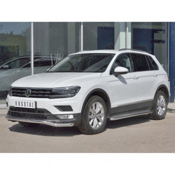 9 349 р. Защита переднего бампера (Ø63 мм волна, нержавейка) Russtal Volkswagen Tiguan Mk2 дорестайлинг (2016-2020)  с доставкой в г. Тамбов. Увеличить фотографию 3