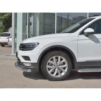 9 349 р. Защита переднего бампера (Ø63 мм волна, нержавейка) Russtal Volkswagen Tiguan Mk2 дорестайлинг (2016-2020)  с доставкой в г. Тамбов. Увеличить фотографию 4