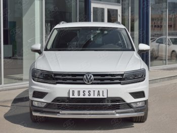 20 849 р. Защита переднего бампера (2 трубы Ø63 и 75х42 мм, нержавейка) Russtal  Volkswagen Tiguan  Mk2 (2016-2020) дорестайлинг  с доставкой в г. Тамбов. Увеличить фотографию 1