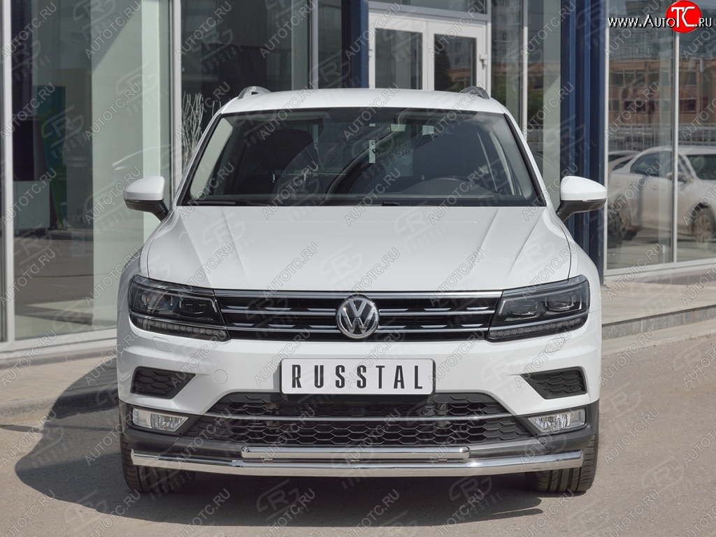 20 849 р. Защита переднего бампера (2 трубы Ø63 и 75х42 мм, нержавейка) Russtal Volkswagen Tiguan Mk2 дорестайлинг (2016-2020)  с доставкой в г. Тамбов