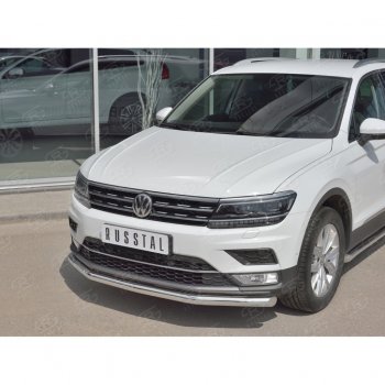 14 599 р. Защита переднего бампера (Ø63 мм, нержавейка, NOT OFF ROAD) Russtal Volkswagen Tiguan Mk2 дорестайлинг (2016-2020)  с доставкой в г. Тамбов. Увеличить фотографию 2