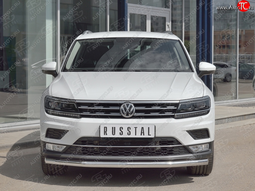 14 599 р. Защита переднего бампера (Ø63 мм, нержавейка, NOT OFF ROAD) Russtal Volkswagen Tiguan Mk2 дорестайлинг (2016-2020)  с доставкой в г. Тамбов