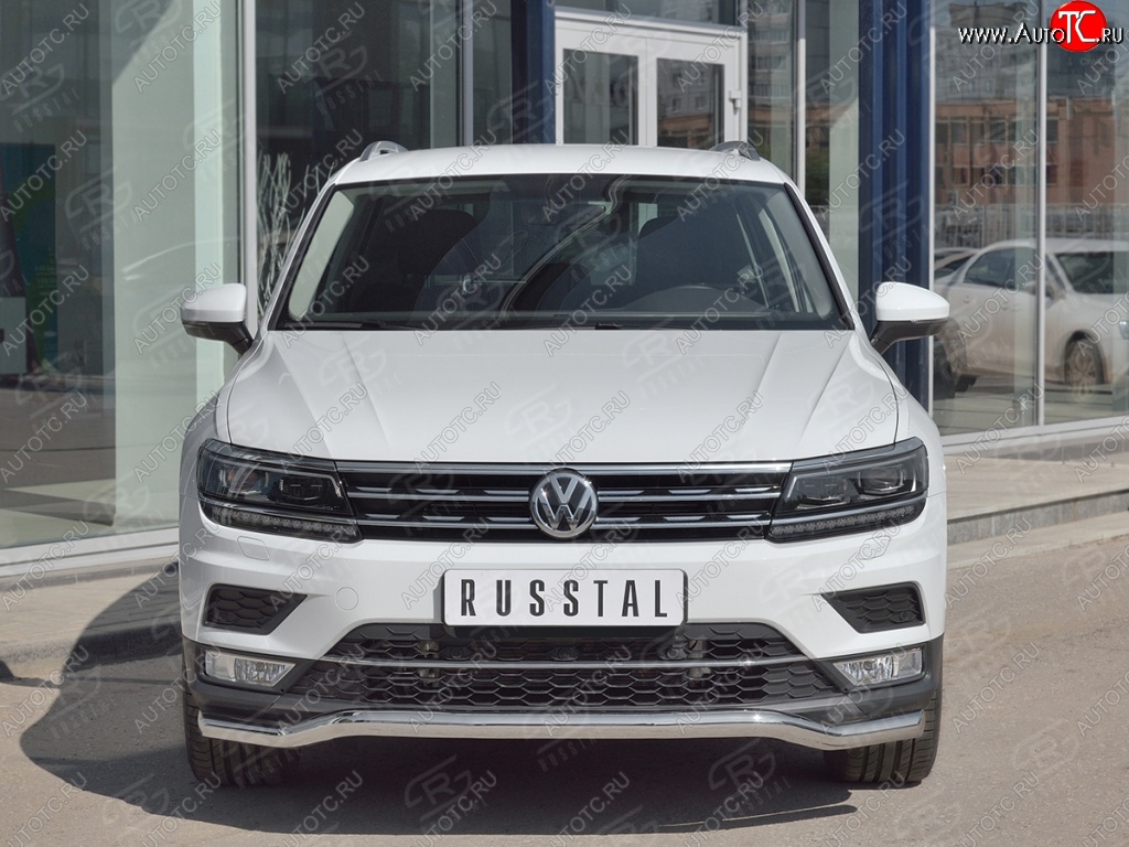 9 349 р. Защита переднего бампера (Ø63 мм волна, нержавейка) Russtal Volkswagen Tiguan Mk2 дорестайлинг (2016-2020)  с доставкой в г. Тамбов