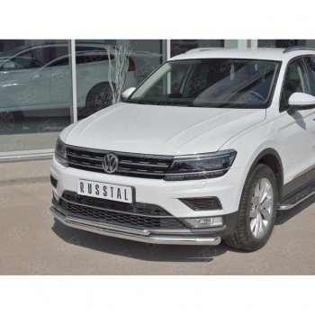 10 899 р. Защита переднего бампера (2 трубы Ø63 и 42 мм, нержавейка) Russtal Volkswagen Tiguan Mk2 дорестайлинг (2016-2020)  с доставкой в г. Тамбов. Увеличить фотографию 2