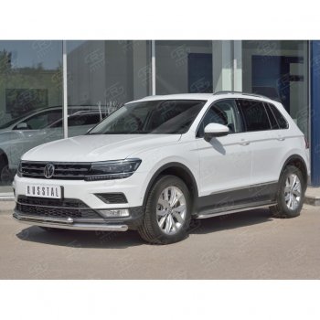 10 899 р. Защита переднего бампера (2 трубы Ø63 и 42 мм, нержавейка) Russtal Volkswagen Tiguan Mk2 дорестайлинг (2016-2020)  с доставкой в г. Тамбов. Увеличить фотографию 3