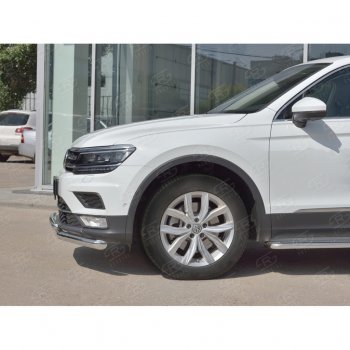 10 899 р. Защита переднего бампера (2 трубы Ø63 и 42 мм, нержавейка) Russtal Volkswagen Tiguan Mk2 дорестайлинг (2016-2020)  с доставкой в г. Тамбов. Увеличить фотографию 4