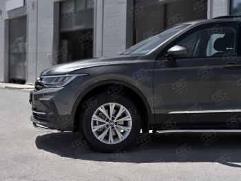 12 499 р. Защита переднего бампера (Ø42 мм нержавейка, NOT R-LINE) SLITKOFF Volkswagen Tiguan Mk2 рестайлинг (2020-2022) (полированная нержавейка)  с доставкой в г. Тамбов. Увеличить фотографию 3