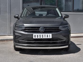 13 999 р. Защита переднего бампера (Ø63 мм, нержавейка, NOT R-LINE) SLITKOFF Volkswagen Tiguan Mk2 рестайлинг (2020-2022)  с доставкой в г. Тамбов. Увеличить фотографию 2