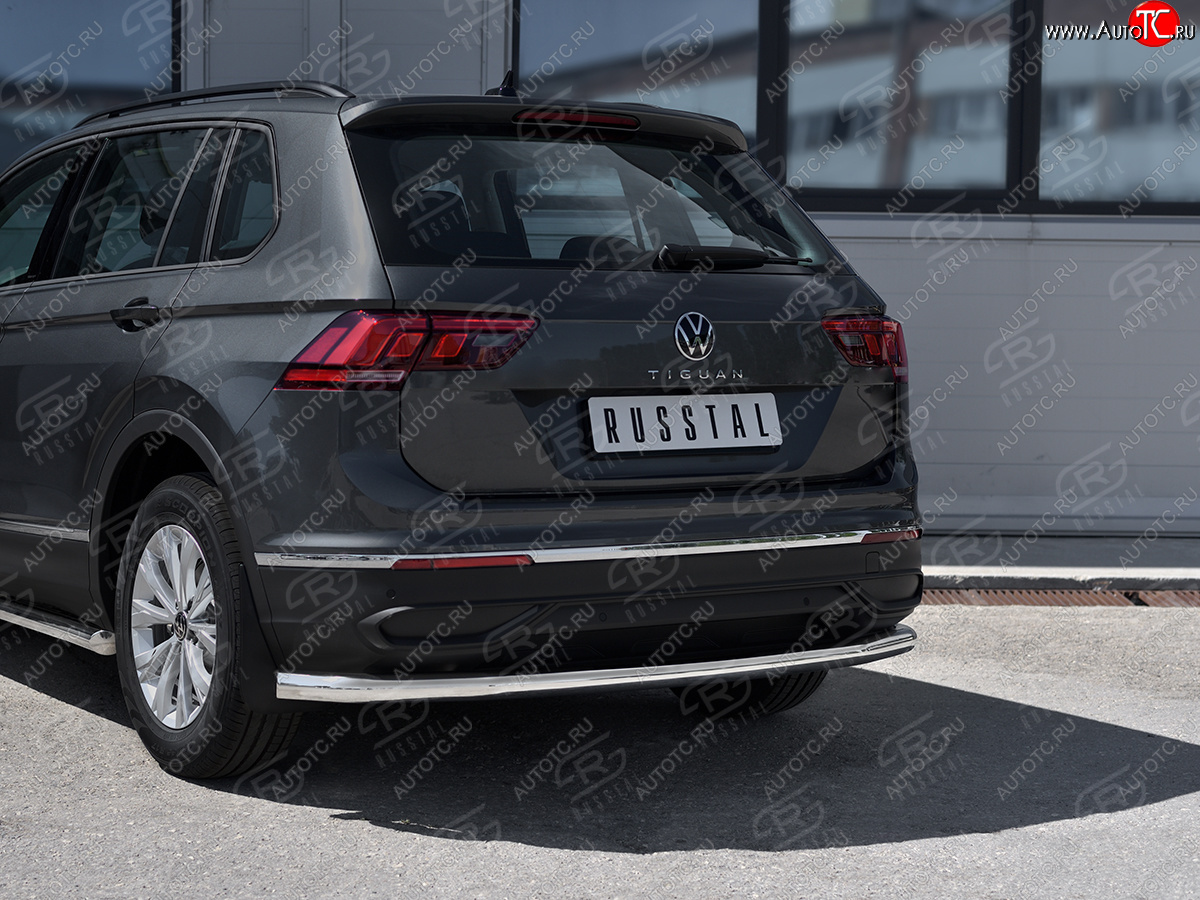 14 399 р. Защита заднего бампера (Ø63 мм, нержавейка, NOT R-LINE) SLITKOFF  Volkswagen Tiguan  Mk2 (2020-2022) рестайлинг  с доставкой в г. Тамбов