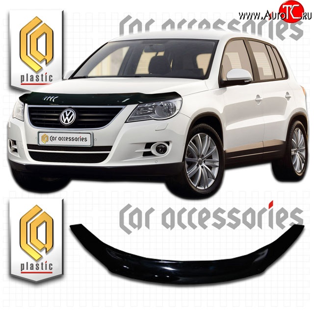 2 149 р. Дефлектор капота CA Plastic  Volkswagen Tiguan  NF (2006-2011) дорестайлинг (Classic черный, Без надписи)  с доставкой в г. Тамбов