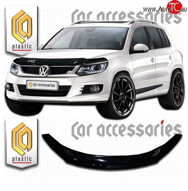 2 149 р. Дефлектор капота CA Plastic  Volkswagen Tiguan  NF (2011-2017) рестайлинг (Classic черный, Без надписи)  с доставкой в г. Тамбов