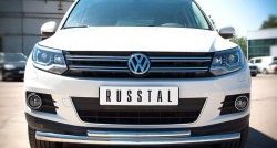 Защита переднего бампера (2 трубыØ63 и 42 мм, нержавейка) Russtal Volkswagen Tiguan NF рестайлинг (2011-2017)