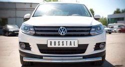 Защита переднего бампера (2 трубыØ76 и 42 мм, нержавейка) Russtal Volkswagen Tiguan NF рестайлинг (2011-2017)