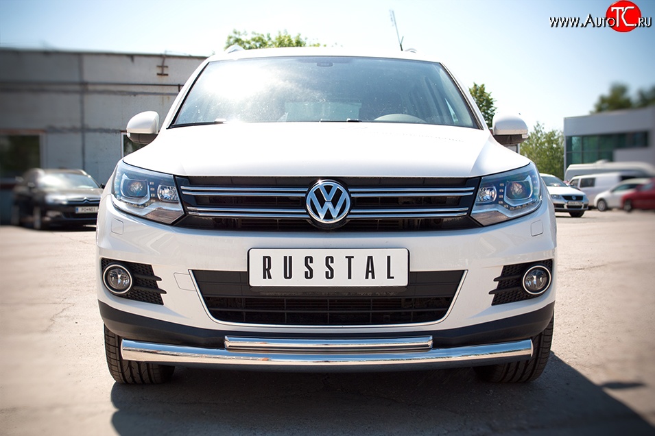 10 849 р. Защита переднего бампера (2 трубыØ76 и 42 мм, нержавейка) Russtal Volkswagen Tiguan NF рестайлинг (2011-2017)  с доставкой в г. Тамбов