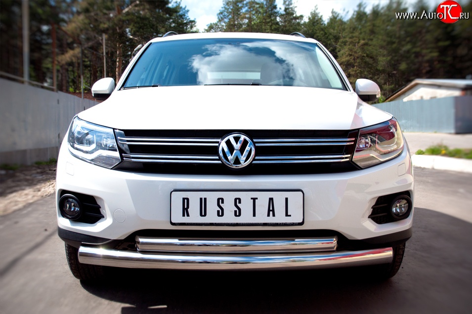 16 999 р. Защита переднего бампера (2 трубыØ76 и 63 мм, нержавейка, Track & Field) Russtal Volkswagen Tiguan NF рестайлинг (2011-2017)  с доставкой в г. Тамбов