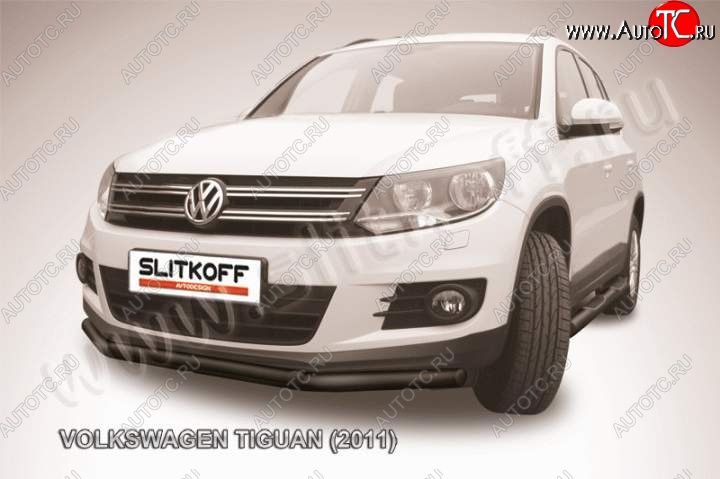 9 199 р. Защита переднего бампер Slitkoff Volkswagen Tiguan NF рестайлинг (2011-2017) (Цвет: серебристый)  с доставкой в г. Тамбов