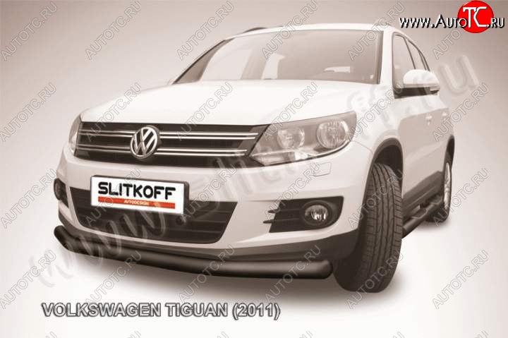 7 999 р. Защита переднего бампер Slitkoff Volkswagen Tiguan NF рестайлинг (2011-2017) (Цвет: серебристый)  с доставкой в г. Тамбов