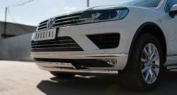 27 999 р. Защита переднего бампера (2 трубыØ75х42 мм, нержавейка) Russtal Volkswagen Touareg NF рестайлинг (2014-2018)  с доставкой в г. Тамбов. Увеличить фотографию 2