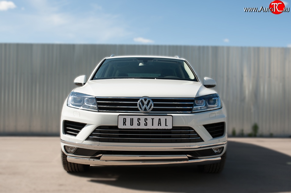 27 999 р. Защита переднего бампера (2 трубыØ75х42 мм, нержавейка) Russtal Volkswagen Touareg NF рестайлинг (2014-2018)  с доставкой в г. Тамбов