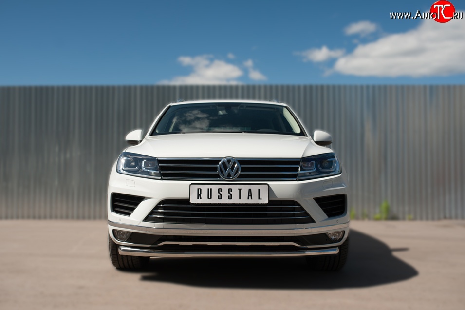 13 549 р. Одинарная защита переднего бампера диаметром 63 мм Russtal Volkswagen Touareg NF рестайлинг (2014-2018)  с доставкой в г. Тамбов