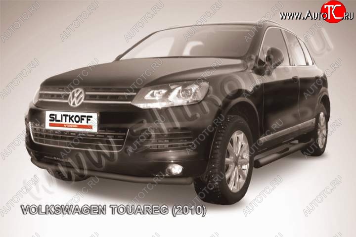 9 399 р. защита переднего бампера Slitkoff  Volkswagen Touareg  NF (2010-2014) дорестайлинг (Цвет: серебристый)  с доставкой в г. Тамбов