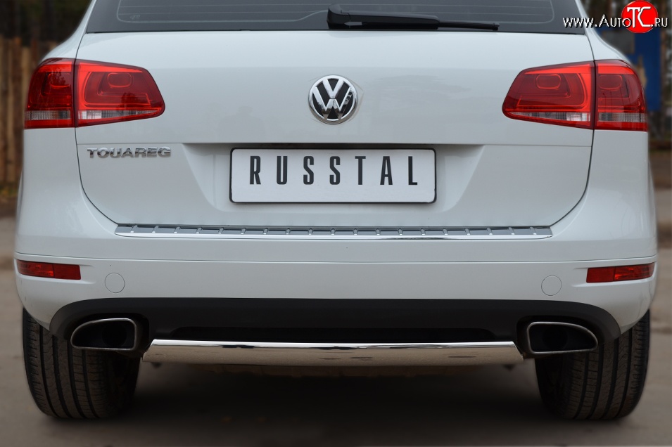 16 849 р. Защита заднего бампера (Ø75x42 мм, нержавейка) Russtal Volkswagen Touareg NF дорестайлинг (2010-2014)  с доставкой в г. Тамбов