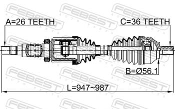 15 849 р. Правый привод передний в сборе FEBEST Volvo S60 FS седан дорестайлинг (2010-2013)  с доставкой в г. Тамбов. Увеличить фотографию 2