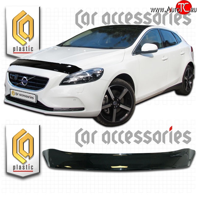 2 079 р. Дефлектор капота CA Plastic  Volvo V40  хэтчбэк (2012-2020) дорестайлинг, рестайлинг (Classic черный, Без надписи)  с доставкой в г. Тамбов