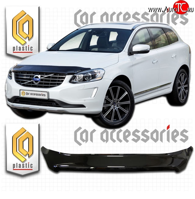 2 199 р. Дефлектор капота CA Plastic  Volvo XC60 (2017-2022) (Classic черный, Без надписи)  с доставкой в г. Тамбов