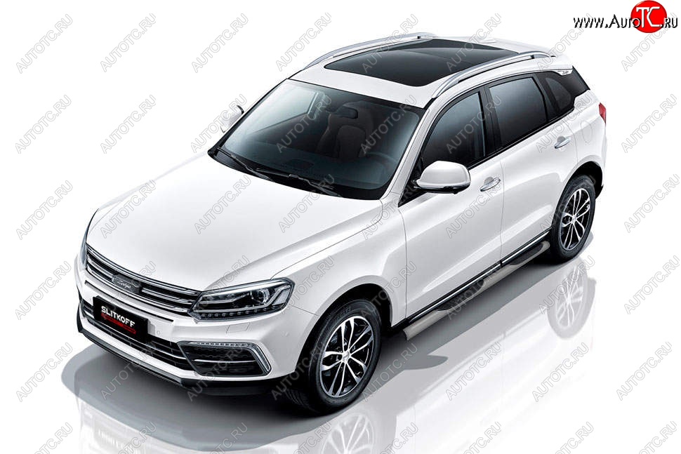 10 999 р. Защита порогов Slitkoff (d76 мм, с проступями) Zotye Coupa B11F (2019-2021) (Сталь с полимерным покрытием. Цвет: серебристый)  с доставкой в г. Тамбов